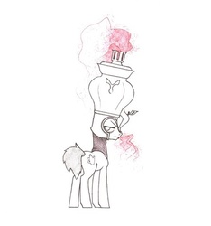 Size: 451x481 | Tagged: safe, artist:acacia-and-lilac, oc, oc only, pony, looking back, male, monochrome, partial color, samovar, simple background, solo, traditional art, white background