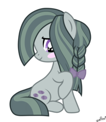 Size: 1408x1621 | Tagged: safe, alternate version, artist:starpony206, marble pie, g4, alternate hairstyle, blushing, bow, braid, cute, female, hair bow, hair over one eye, marblebetes, smiling, solo