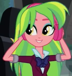 Size: 792x836 | Tagged: safe, screencap, lemon zest, equestria girls, g4, clothes, cropped, crystal prep academy uniform, female, headphones, school uniform, solo