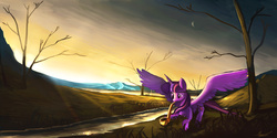 Size: 14400x7200 | Tagged: safe, artist:auroriia, twilight sparkle, alicorn, pony, g4, absurd resolution, crepuscular rays, female, musical instrument, saxophone, scenery, solo, twilight (astronomy), twilight sparkle (alicorn)