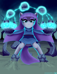 Size: 1275x1650 | Tagged: safe, artist:zelc-face, maud pie, g4, clothes, earth pony magic, earthbending, female, levitation, looking at you, magic, signature, solo, telekinesis