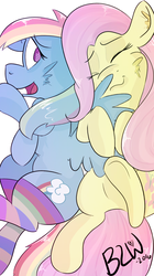 Size: 779x1395 | Tagged: safe, artist:bow2yourwaifu, fluttershy, rainbow dash, g4, cheeks, clothes, cuddling, cute, female, hug, lesbian, rainbow socks, ship:flutterdash, shipping, sleeping, snuggling, socks, striped socks