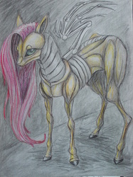 Size: 1280x1707 | Tagged: safe, artist:sweetstrawberryblood, fluttershy, robot, g4, female, flutterbot, pen drawing, solo, traditional art