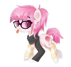 Size: 900x856 | Tagged: safe, artist:sevedie, oc, oc only, clothes, glasses, scarf, socks, solo, striped socks, tongue out