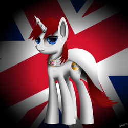 Size: 1600x1600 | Tagged: safe, artist:titan2955, oc, oc only, oc:britannia, cape, clothes, solo, union jack, united kingdom