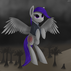 Size: 1600x1600 | Tagged: safe, artist:titan2955, oc, oc only, oc:morning glory (project horizons), cloud, dead tree, flying, solo, spread wings, tree
