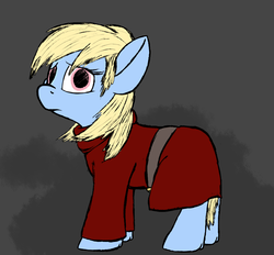 Size: 939x871 | Tagged: safe, artist:thebathwaterhero, oc, oc only, oc:sunny days, earth pony, pony, series:entrapment, belt, clothes, color, female, filly, frown, gladiator, sad, slave, solo, tunic