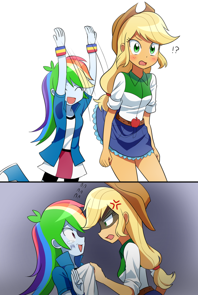 equestria girls, appledash, assisted exposure, blushing, breasts, clothes, comic...