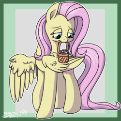 Size: 1000x1000 | Tagged: safe, artist:espeonna, fluttershy, g4, basket, female, flower, mouth hold, solo