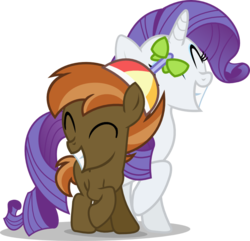 Size: 829x800 | Tagged: safe, artist:seahawk270, button mash, rarity, earth pony, pony, unicorn, g4, ^^, colored, eyes closed, female, hat, male, mare, propeller hat, raised hoof, rarimash, request, shipping, simple background, smiling, straight, transparent background