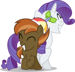 Size: 829x800 | Tagged: safe, artist:seahawk270, button mash, rarity, earth pony, pony, unicorn, g4, ^^, colored, colt, duo, eyes closed, female, foal, grin, hat, male, mare, propeller hat, raised hoof, rarimash, request, shipping, simple background, smiling, straight, transparent background