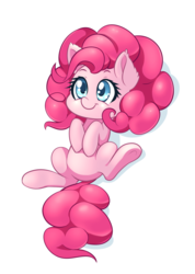 Size: 783x1100 | Tagged: safe, artist:dstears, pinkie pie, g4, cute, diapinkes, ear fluff, female, hooves to the chest, on back, simple background, solo