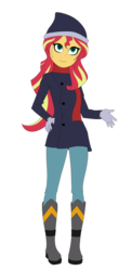 Size: 1714x3500 | Tagged: dead source, safe, artist:backgrounduser, sunset shimmer, equestria girls, g4, clothes, female, gloves, looking at you, scarf, smiling, solo, winter outfit