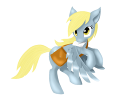 Size: 1024x819 | Tagged: safe, artist:estefanoida, derpy hooves, pegasus, pony, g4, female, letter, mailbag, mare, mouth hold, simple background, solo