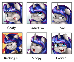 Size: 2349x1978 | Tagged: safe, artist:pridark, oc, oc only, oc:black rain, pony, chart, cute, emotions, floppy ears, gritted teeth, guitar, one eye closed, sad, silly, silly pony, solo, tongue out, wink, yawn