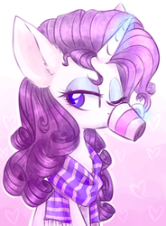 Size: 1024x1394 | Tagged: safe, artist:starlet8228, rarity, g4, clothes, drinking, female, looking at you, one eye closed, scarf, solo, wink