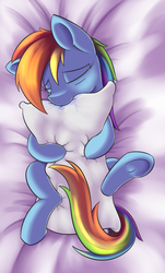 Size: 908x1507 | Tagged: safe, artist:dusthiel, rainbow dash, pegasus, pony, g4, drool, female, mare, pillow, pillow biting, sleeping, solo