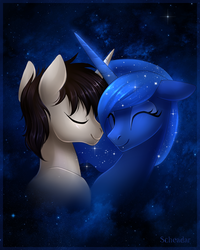 Size: 1000x1250 | Tagged: safe, artist:scheadar, princess luna, oc, oc:lunar evening, g4, canon x oc, luvning, shipping