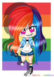 Size: 1705x2419 | Tagged: safe, artist:cofee-love, rainbow dash, human, g4, chibi, clothes, converse, cute, female, humanized, looking at you, shoes, sneakers, solo