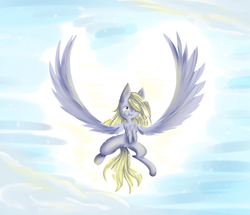 Size: 1689x1453 | Tagged: safe, artist:lucitfandmlp, derpy hooves, pegasus, pony, g4, female, flying, mare, raspberry, solo, tongue out