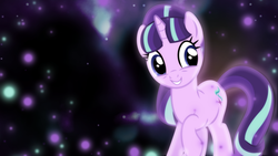 Size: 1600x900 | Tagged: safe, artist:illumnious, artist:sailortrekkie92, starlight glimmer, g4, raised hoof, smiling, vector, wallpaper