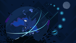 Size: 1920x1080 | Tagged: safe, artist:simplyfeatherbrain, princess luna, g4, dark, emblem, force field, glowing eyes, new lunar republic, orb, shattered, the new lunar republic, vector, wallpaper, white eyes