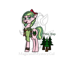 Size: 1000x860 | Tagged: safe, artist:magicandmysterygal, oc, oc only, oc:pine sap, bracelet, ear piercing, earring, filly guides, hat, jewelry, magical lesbian spawn, offspring, outfit, parent:aquamarine, parent:ginger snap, piercing, solo