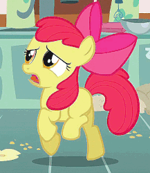 Size: 410x473 | Tagged: safe, screencap, apple bloom, earth pony, pony, call of the cutie, g4, season 1, adorable distress, adorabloom, animated, cropped, cute, female, filly, gif, hopping, prancing, solo, trotting, trotting in place