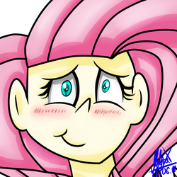 Size: 885x885 | Tagged: safe, artist:hurricanestarpegasus, fluttershy, human, equestria girls, g4, female, humanized, looking at you, smiling, solo