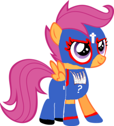 Size: 1280x1418 | Tagged: safe, artist:skulluigi, scootaloo, g4, 1000 hours in ms paint, crossover, female, luchador, luchador mask, mask, ms paint, parody, rey mysterio, solo, wrestling, wwe