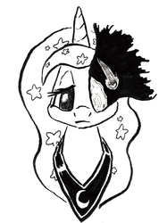 Size: 744x993 | Tagged: safe, artist:shoeunit, princess luna, g4, black and white, bust, female, grayscale, ink, lidded eyes, melancholy, monochrome, portrait, solo, traditional art