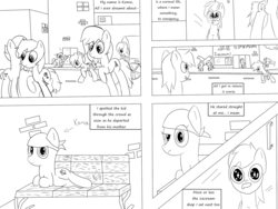 Size: 1280x960 | Tagged: safe, artist:mranthony2, oc, oc only, oc:koma, comic:koma in a coma, bandana, cancer, comic, dialogue, food, ice cream, lineart, lying down, manehattan