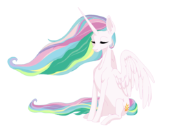 Size: 1024x773 | Tagged: dead source, safe, artist:bigmoon206, princess celestia, alicorn, pony, g4, eyes closed, female, mare, simple background, sitting, solo, white background