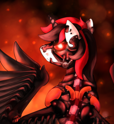 Size: 1920x2080 | Tagged: dead source, safe, artist:thunder-stream, oc, oc only, oc:blackjack, cyborg, fallout equestria, fallout equestria: project horizons, cyber alicorn, fire, glowing eyes, level 4 (alicorn eclipse) (project horizons)