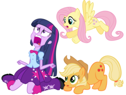 Size: 12000x9000 | Tagged: safe, artist:whynotscenery, applejack, fluttershy, twilight sparkle, equestria girls, g4, absurd resolution, flying, open mouth, simple background, transparent background, twiscream