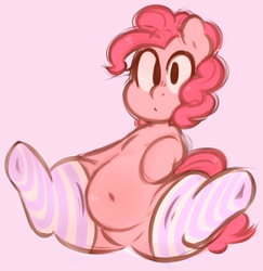 Size: 794x816 | Tagged: dead source, safe, artist:toroitimu, pinkie pie, belly, big belly, chubby, clothes, fat, female, pudgy pie, simple background, socks, solo, striped socks