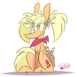 Size: 1000x1000 | Tagged: safe, artist:crackiepipe, applejack, g4, alternate hairstyle, female, pigtails, simple background, slingshot, solo, transparent background