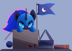 Size: 840x599 | Tagged: safe, artist:rodrigues404, nightmare moon, pony, animated, ball, book, box, box fort, cute, female, filly, fort, hnnng, looking at you, moonabetes, nightmare woon, rodrigues404 is trying to murder us, smiling, solo, weapons-grade cute