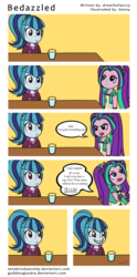 Size: 768x1550 | Tagged: safe, artist:goddessgoodra, aria blaze, sonata dusk, comic:bedazzled, equestria girls, g4, cheeky, comic, dialogue, meme, smiling, trollface, water