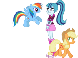 Size: 12000x9000 | Tagged: safe, artist:whynotscenery, applejack, rainbow dash, sonata dusk, earth pony, pegasus, pony, equestria girls, g4, absurd resolution, simple background, transparent background, trio, vector