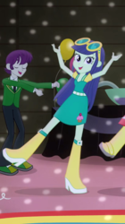 Size: 403x720 | Tagged: safe, screencap, blueberry cake, granny smith, indigo wreath, equestria girls, g4, rainbow rocks, shake your tail, background human, clothes, cropped, fall formal outfits, female, male, offscreen character, shoes