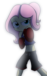 Size: 3783x6069 | Tagged: safe, artist:fj-c, fluttershy, equestria girls, g4, alternate hairstyle, badass, belly button, boxing, boxing gloves, clothes, female, flutterbadass, martial arts, midriff, ponytail, serious, serious face, shorts, solo, sports shorts, tank top