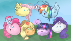 Size: 1104x646 | Tagged: safe, artist:darkvioletcloud, applejack, fluttershy, pinkie pie, rainbow dash, rarity, twilight sparkle, g4, blob, blobs, mane six