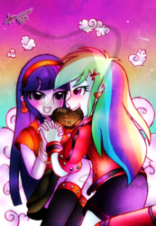 Size: 1039x1500 | Tagged: safe, artist:shikimaakemi, rainbow dash, twilight sparkle, equestria girls, g4, duo, female, hearts and hooves day, holding hands, lesbian, obtrusive watermark, ship:twidash, shipping, watermark