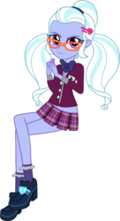 Size: 884x1622 | Tagged: safe, artist:gerardogreiff, artist:sunshi, edit, sugarcoat, equestria girls, g4, ankle socks, bad edit, clothes, crossed legs, crystal prep academy uniform, frilly socks, glasses, high heels, miniskirt, pigtails, pleated skirt, school uniform, shoes, simple background, skirt, socks, white background