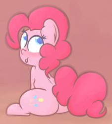 Size: 629x697 | Tagged: safe, artist:mr-degration, pinkie pie, g4, :p, balloonbutt, butt, colored pupils, cute, diapinkes, female, looking back, plot, simple background, sitting, solo, tongue out