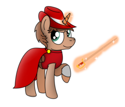 Size: 1400x1200 | Tagged: safe, artist:peternators, oc, oc only, oc:heroic armour, pony, unicorn, cape, clothes, hat, magic, male, red mage, solo, stallion, sword, weapon