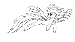 Size: 4208x2368 | Tagged: safe, artist:marewile, spitfire, pegasus, pony, g4, female, flying, lineart, mare, monochrome, simple background, sketch, solo, transparent background