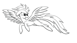 Size: 4208x2368 | Tagged: safe, artist:marewile, spitfire, pegasus, pony, g4, female, flying, lineart, mare, monochrome, simple background, sketch, solo, transparent background
