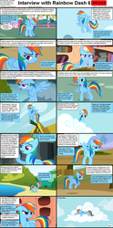 Size: 1282x2590 | Tagged: safe, rainbow dash, comic:celestia's servant interview, g4, caption, cloud, comic, cs captions, floppy ears, interview, lying down, prone